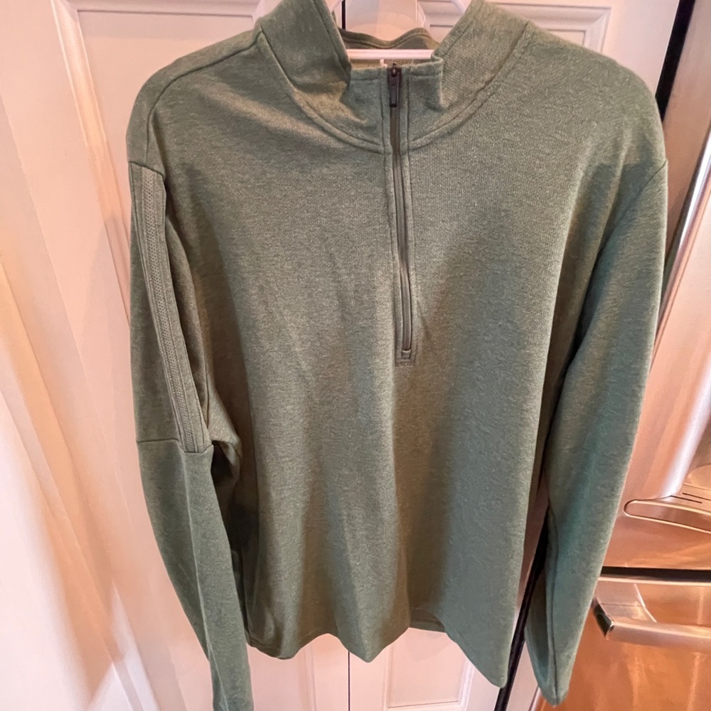 New with Tags Green Quarter-Zip Pullover with traditional 3 strips on right arm